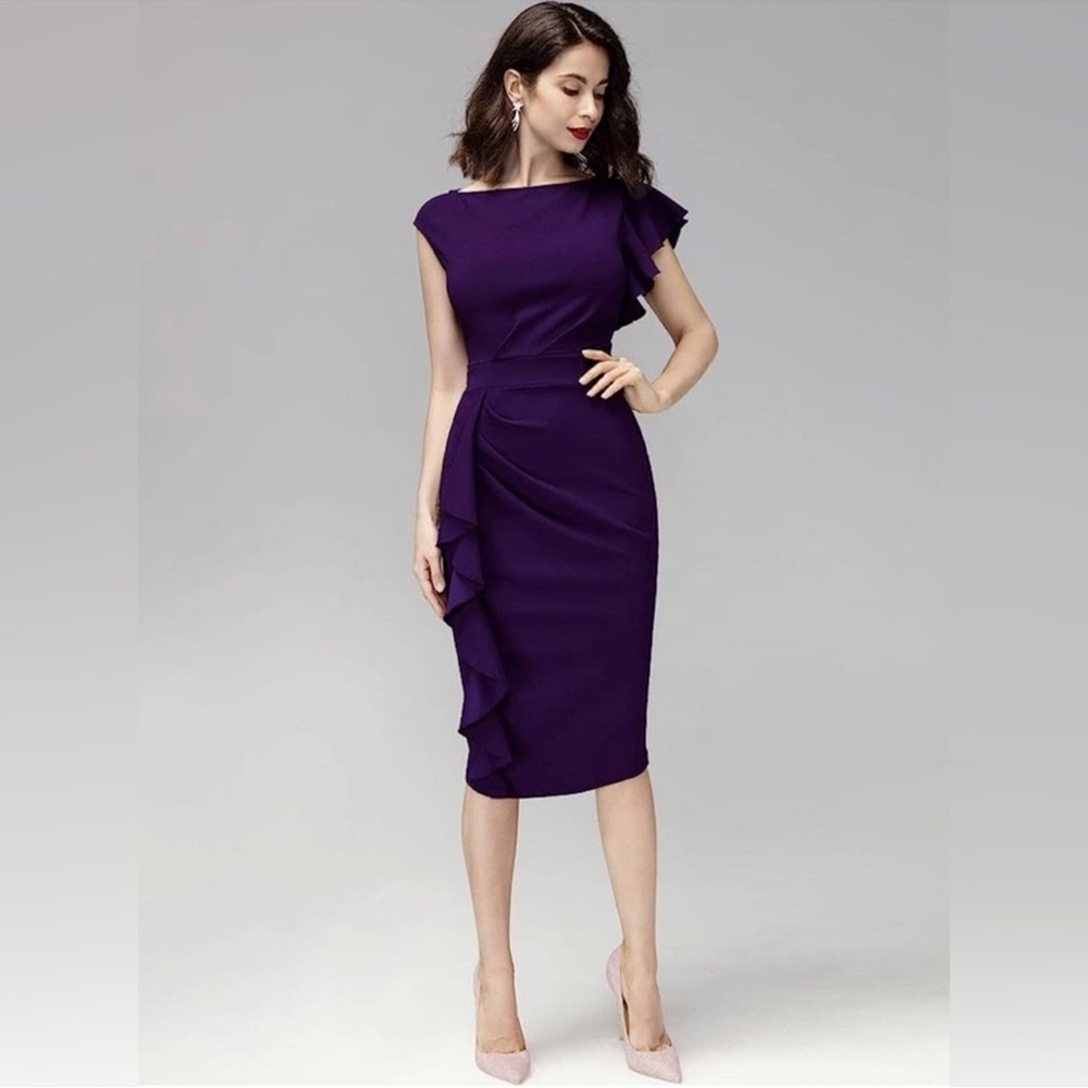 NWT Purple Ruffle Sheath Cocktail Dress